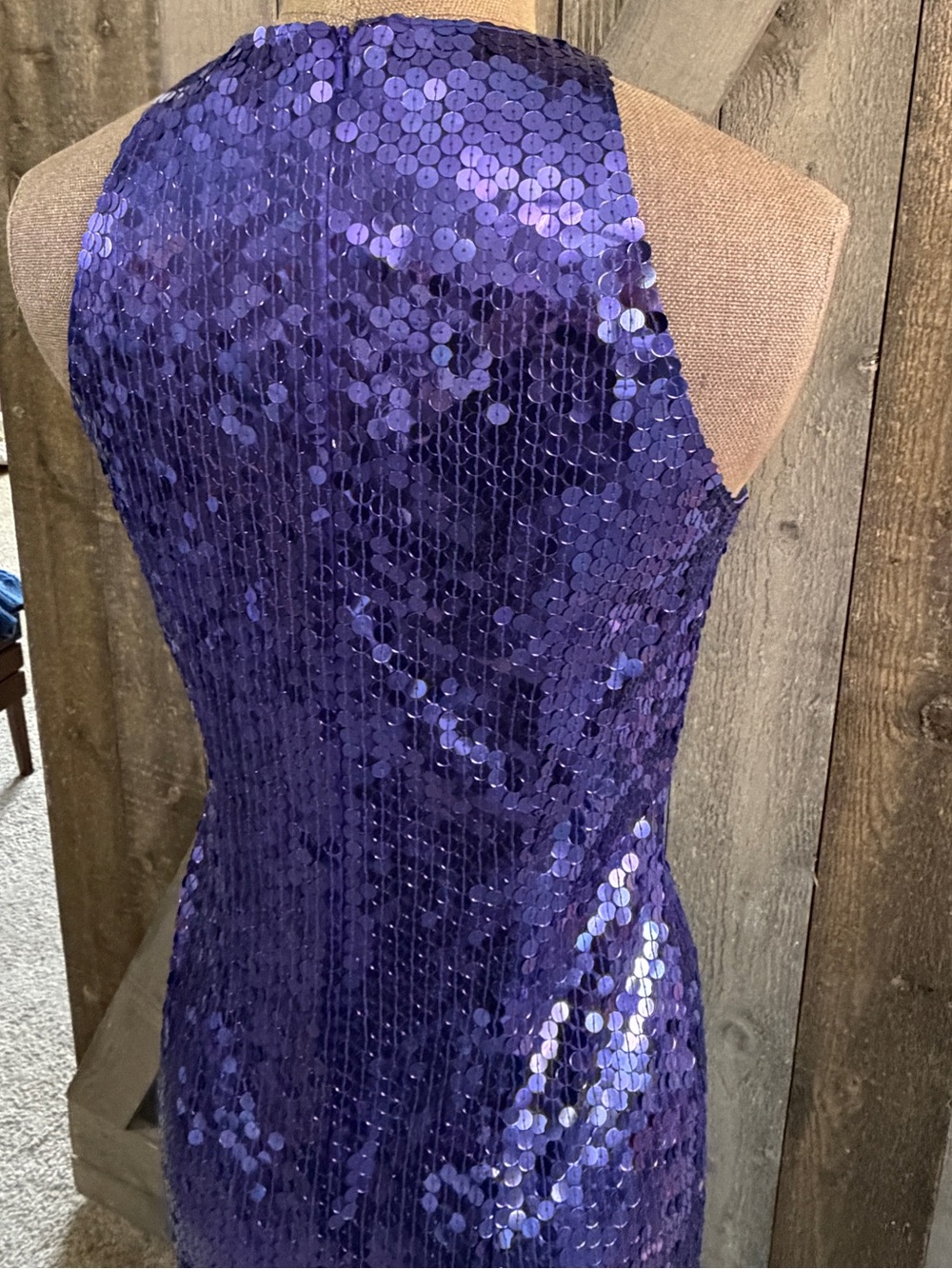 Vintage Niteline Sequin Gown Purple Blue Beaded Cage Neck Y2K Formal Glam Gala 6 - Picture 5 of 16